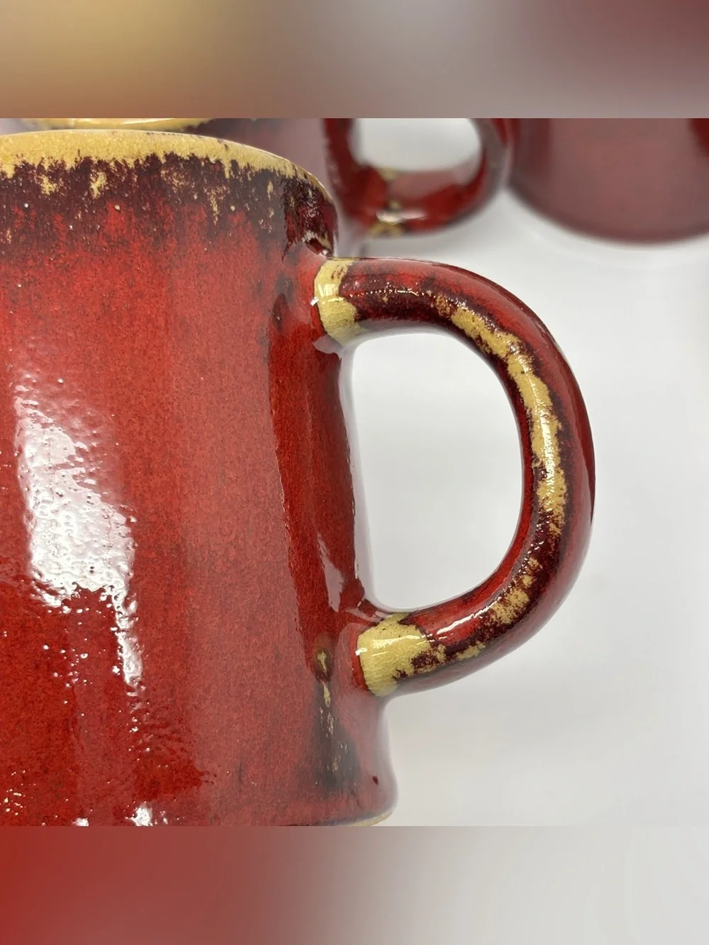 Vintage PIER 1 Crackle Series Drip Glaze Stoneware Mugs Set of 4 Discontinued